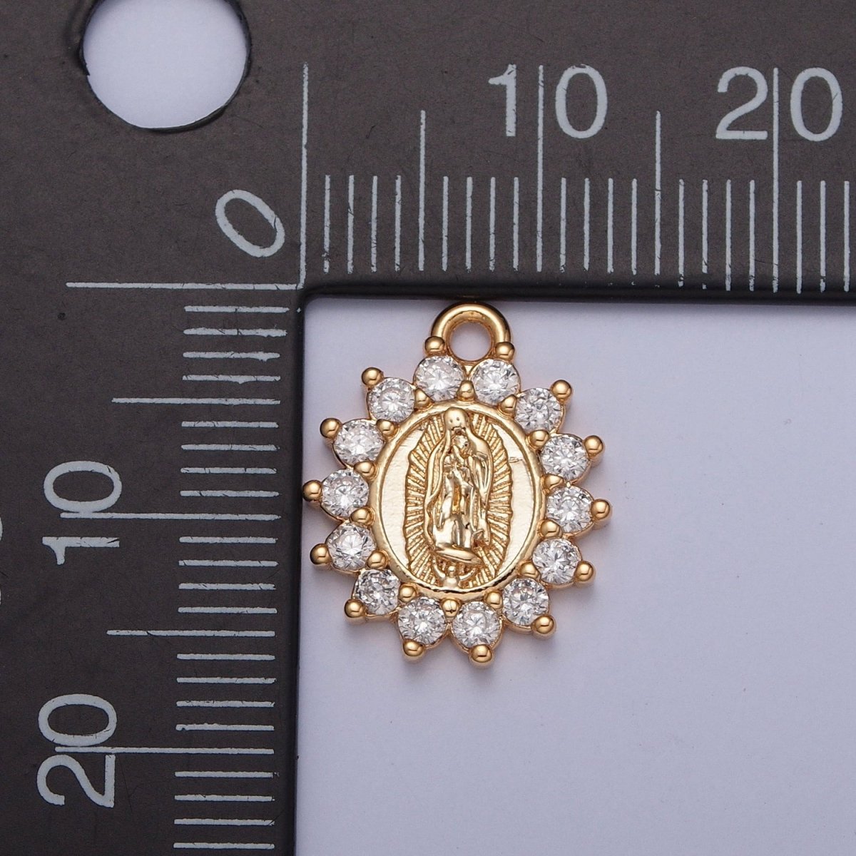 OS Gold Mother Virgin Mary Catholic Bijoux Round Cubic Zirconia Charm For Religious Jewelry Making | X-229
