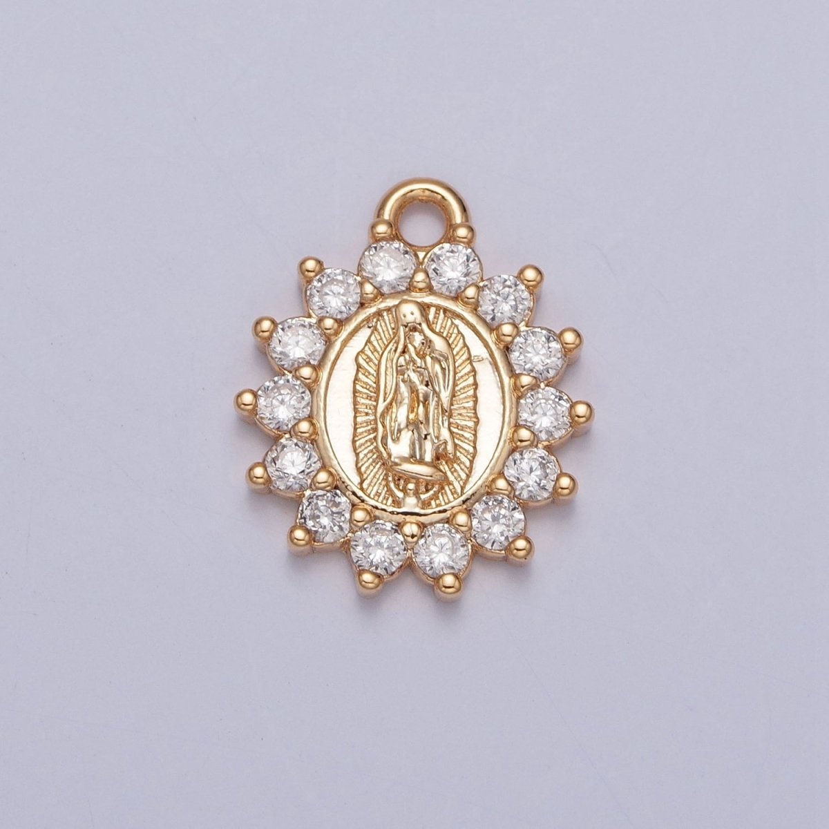 OS Gold Mother Virgin Mary Catholic Bijoux Round Cubic Zirconia Charm For Religious Jewelry Making | X-229