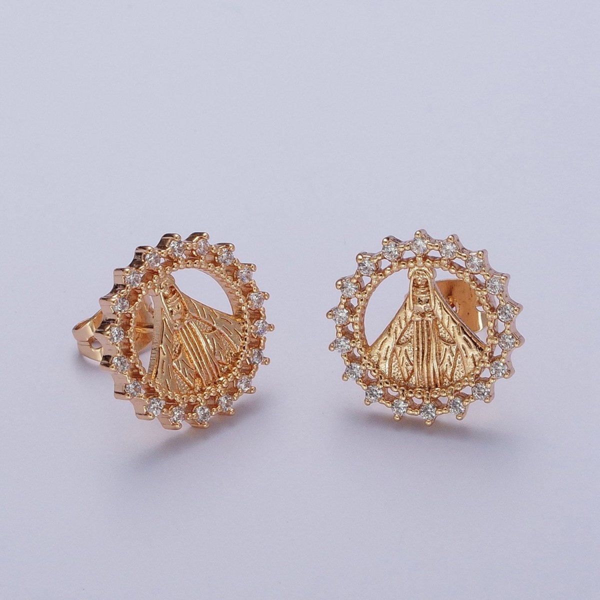 Gold Virgin Mary Stud Earring Sun Medallion Miraculous Lady Earring Catholic Religious Jewelry Gift AE-1049