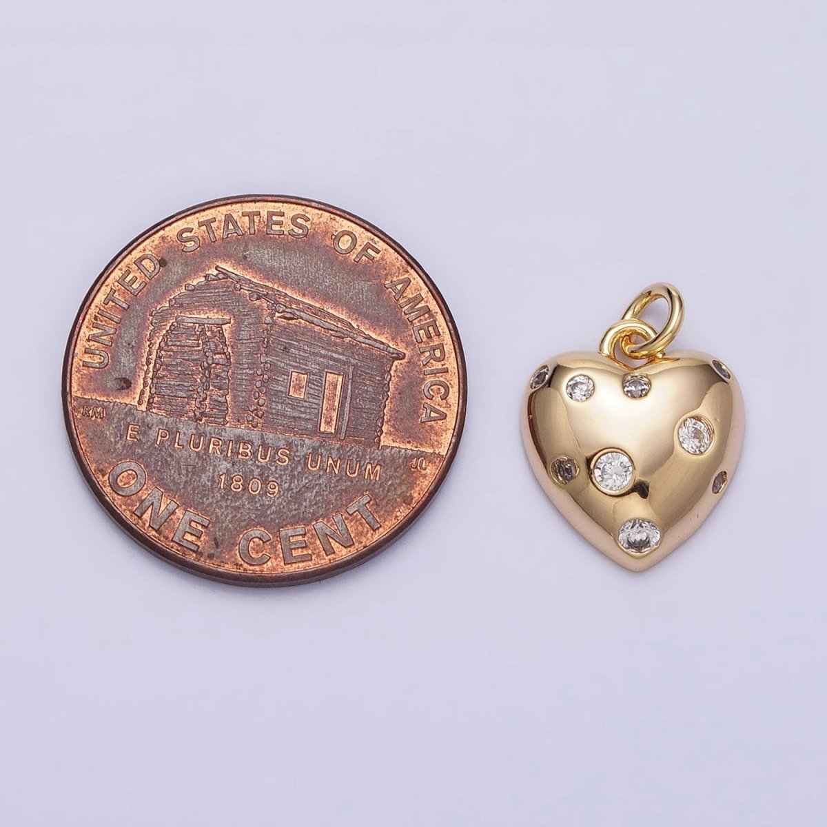 OS Mini Gold Heart Charm with CZ Stone Dots Bubble Love Valentine Jewelry Pendant AC508 AC509
