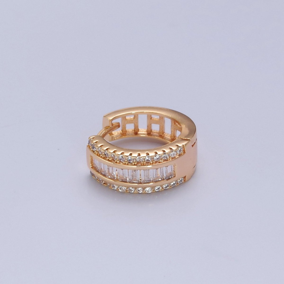 OS Mix Pave Baguette Cz Huggie Earring IN 16K Gold FilleD T-437