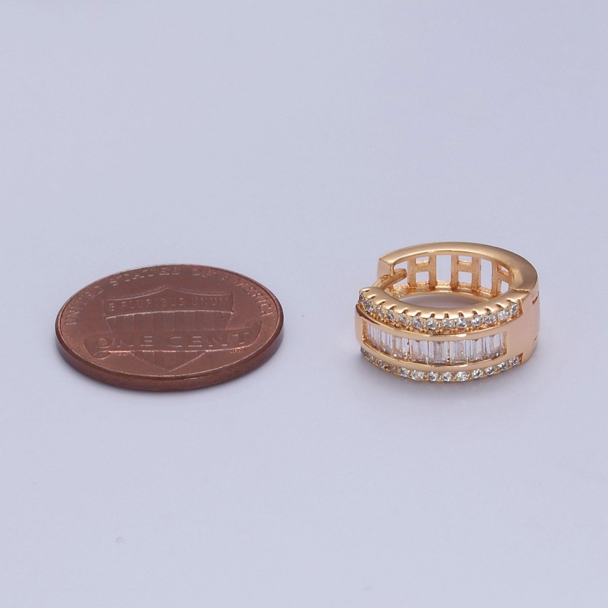 OS Mix Pave Baguette Cz Huggie Earring IN 16K Gold FilleD T-437