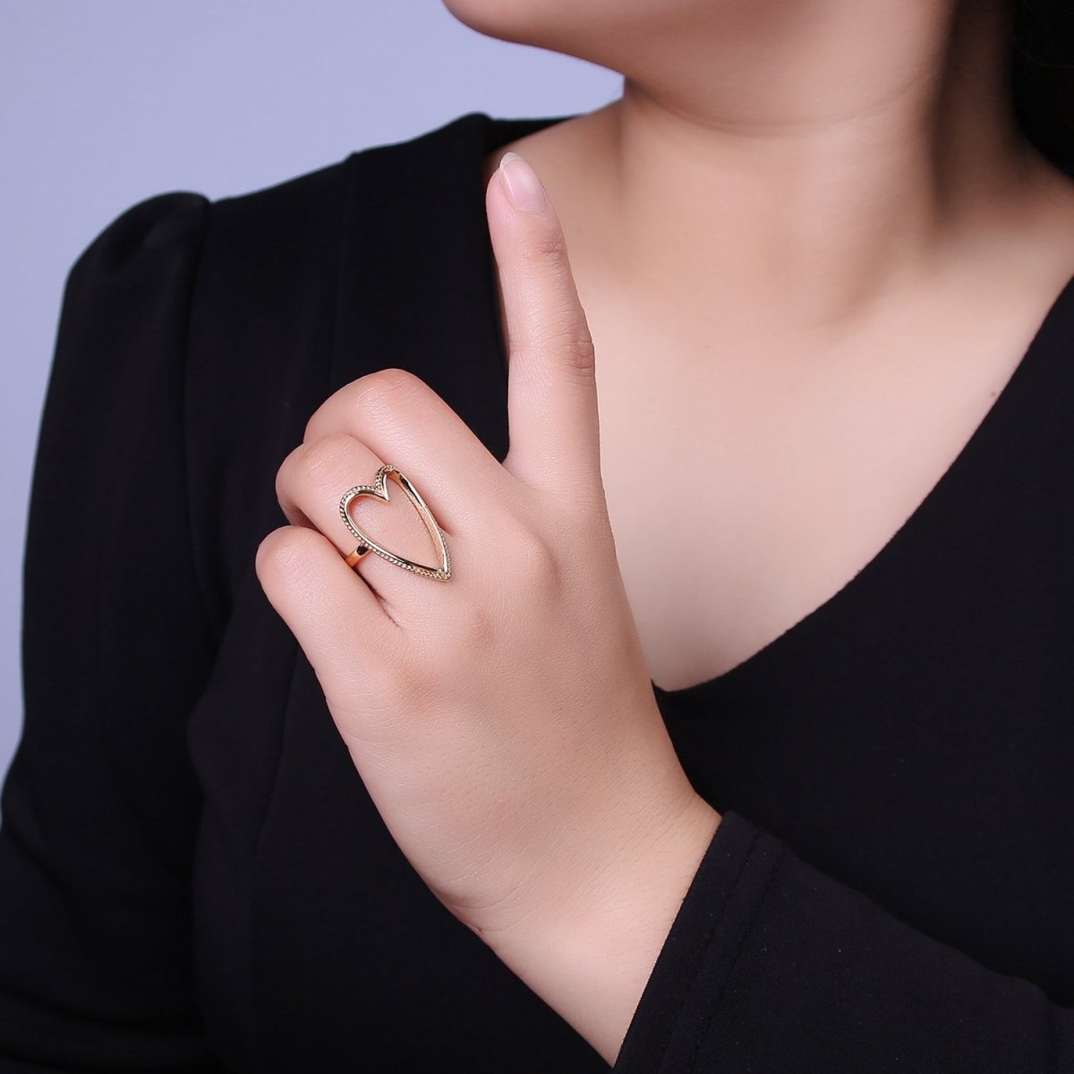 OS Open Heart Ring, Heart Cut Out Ring, Everyday Ring 18K Gold Filled Ring, Fun Unique Cute Ring For Women O-2081