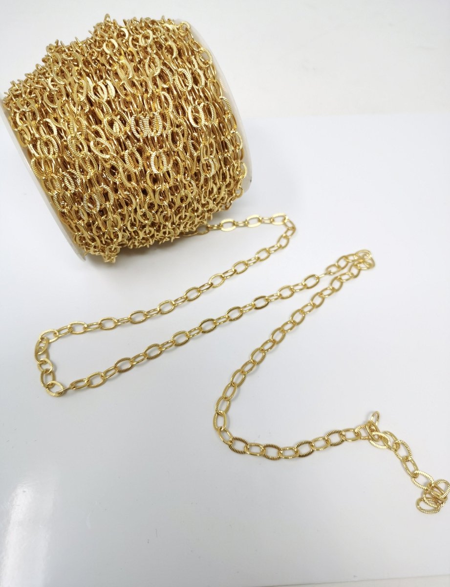 OS Oval Textured (Faceted) CABLE Chain For Necklace Bracelet Jewelry Making, Unfinished Link Chain, Gold Filled 9X5mm | ROLL-065 Clearance Pricing