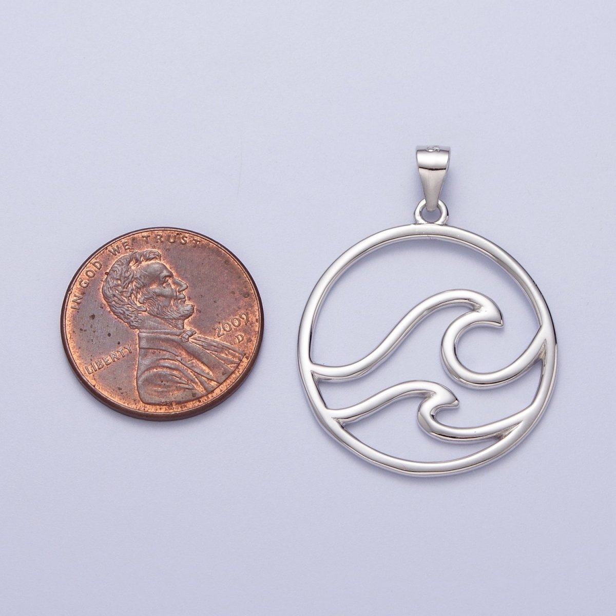 OS Sterling Silver Ocean Wave Charm Under The Sea Water Beach Pendant SL-403