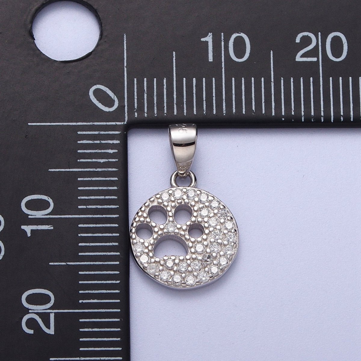 OS Sterling Silver S925 Open Dog Pawprint Micro Paved Round Pendant | SL-400