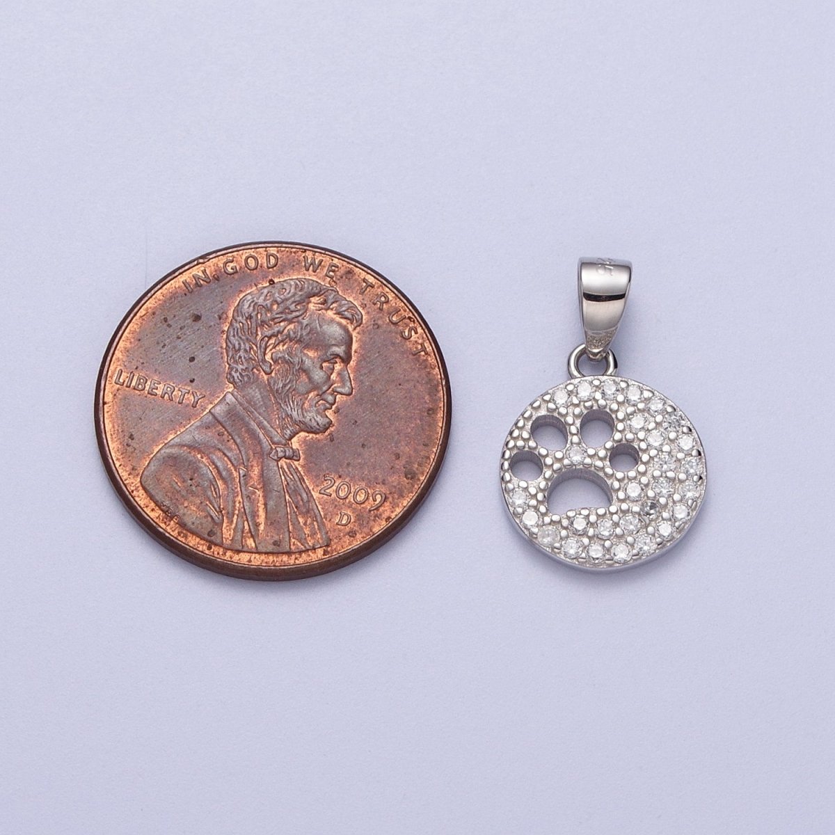 OS Sterling Silver S925 Open Dog Pawprint Micro Paved Round Pendant | SL-400