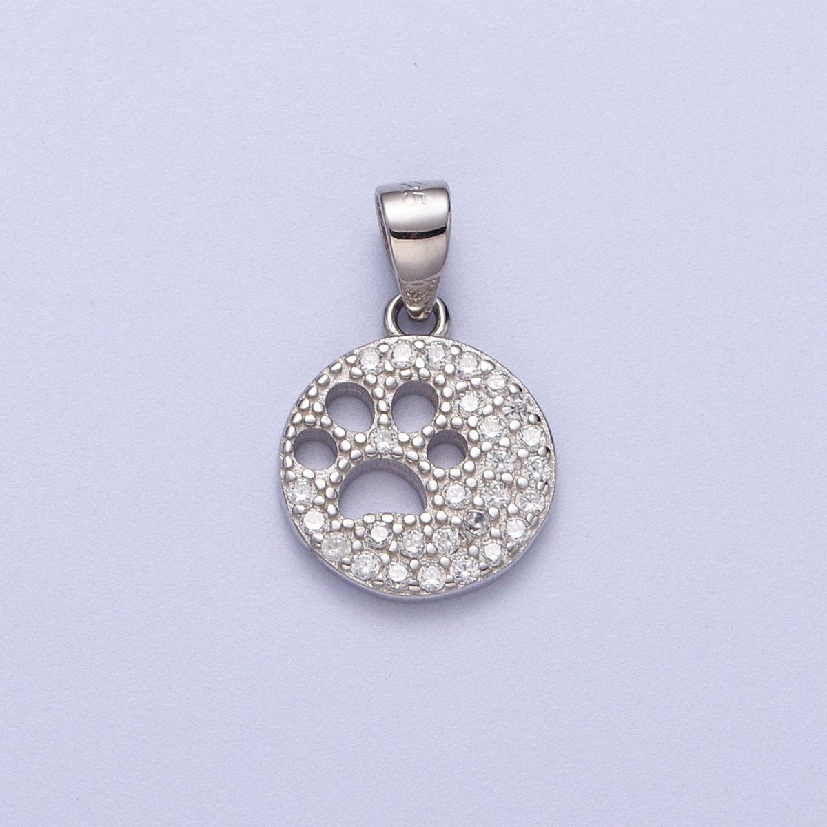 OS Sterling Silver S925 Open Dog Pawprint Micro Paved Round Pendant | SL-400