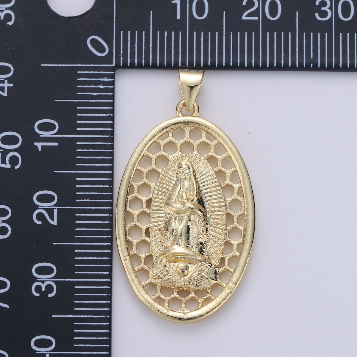 Oval Charm 24k Gold Filled Virgin Mary Pendant, Lady Guadalupe Oval Charm, Mother of Jesus Medallion Pendant Necklace I-644