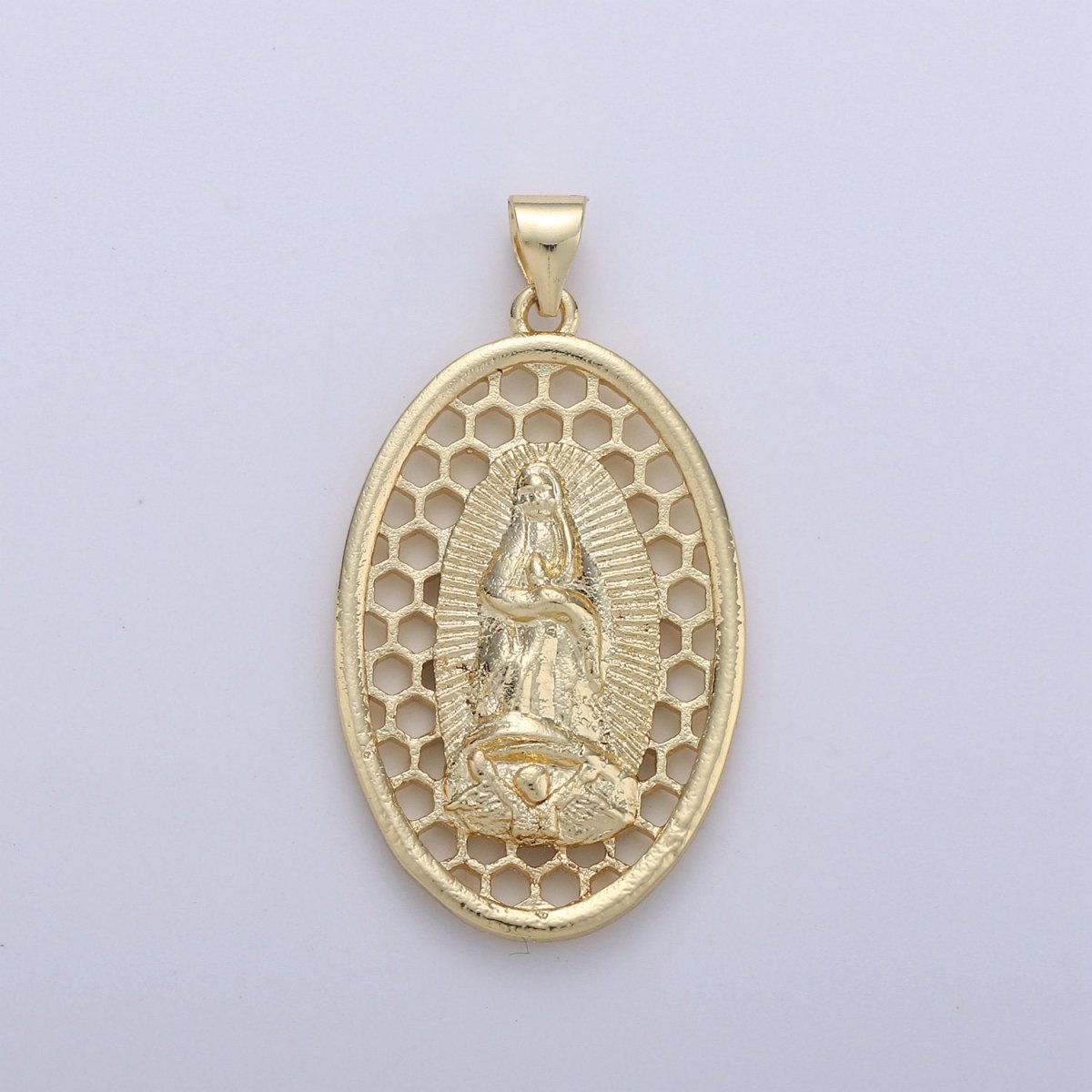 Oval Charm 24k Gold Filled Virgin Mary Pendant, Lady Guadalupe Oval Charm, Mother of Jesus Medallion Pendant Necklace I-644