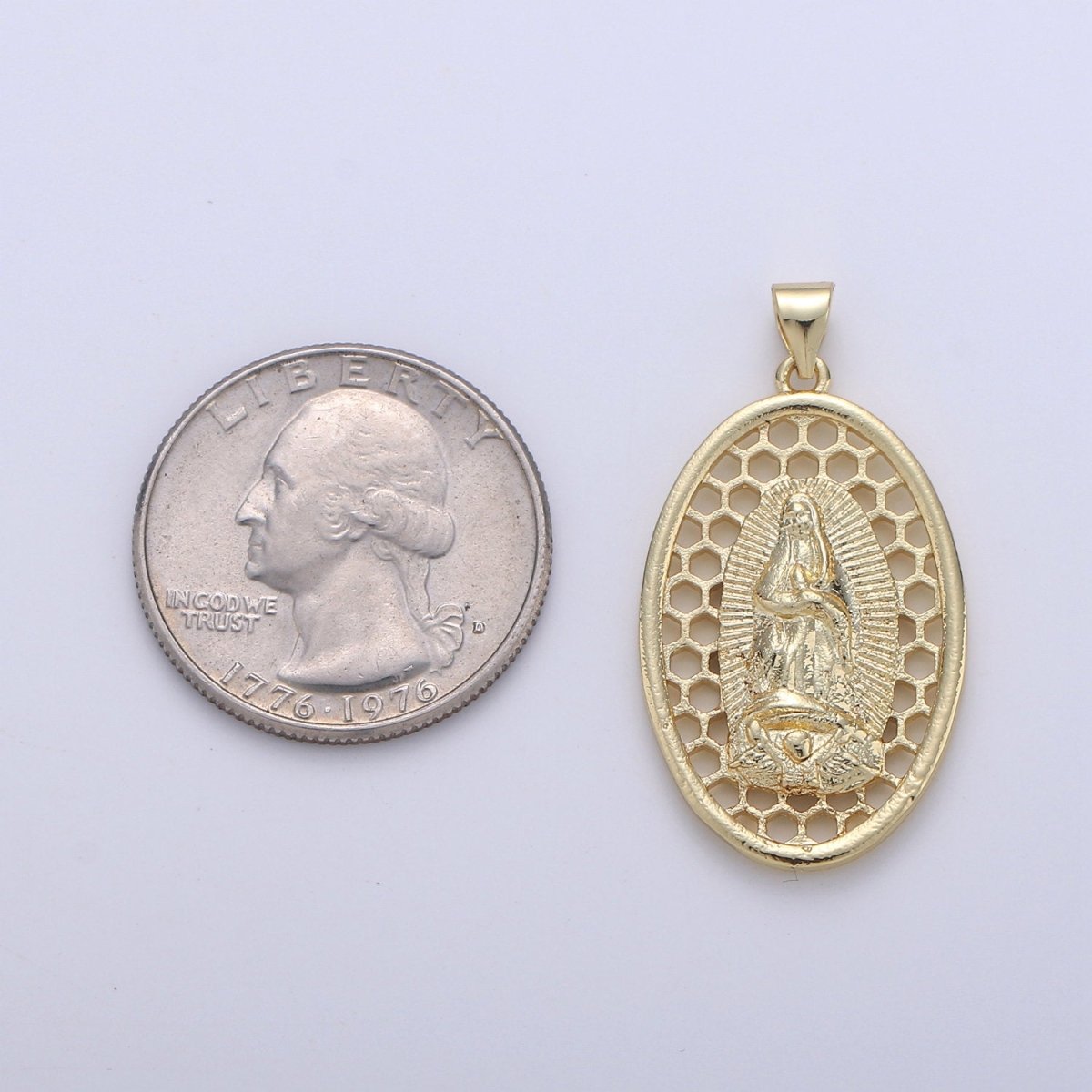 Oval Charm 24k Gold Filled Virgin Mary Pendant, Lady Guadalupe Oval Charm, Mother of Jesus Medallion Pendant Necklace I-644