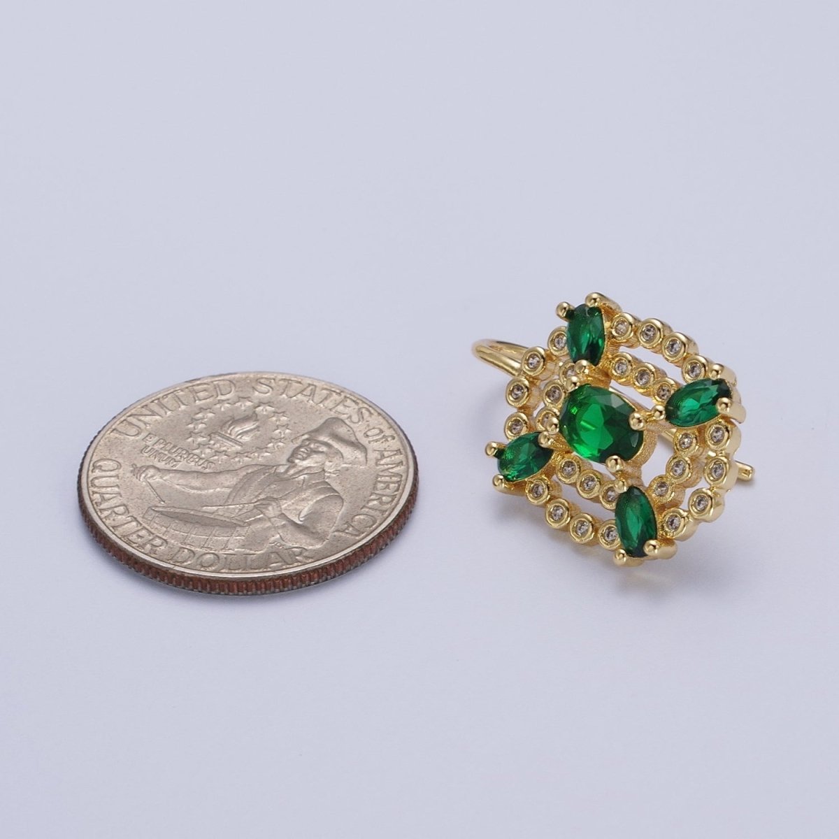 Oval Emerald Green French Hook Earring Circular Cubic Zirconia Drop CZ Gold Earrings | AD-118