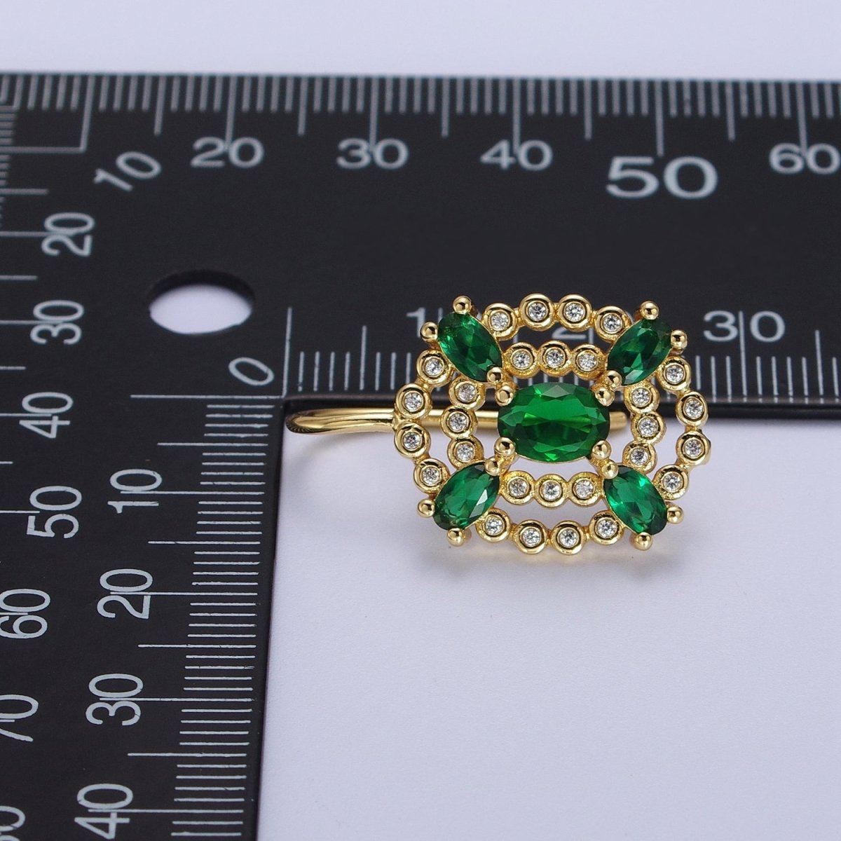 Oval Emerald Green French Hook Earring Circular Cubic Zirconia Drop CZ Gold Earrings | AD-118