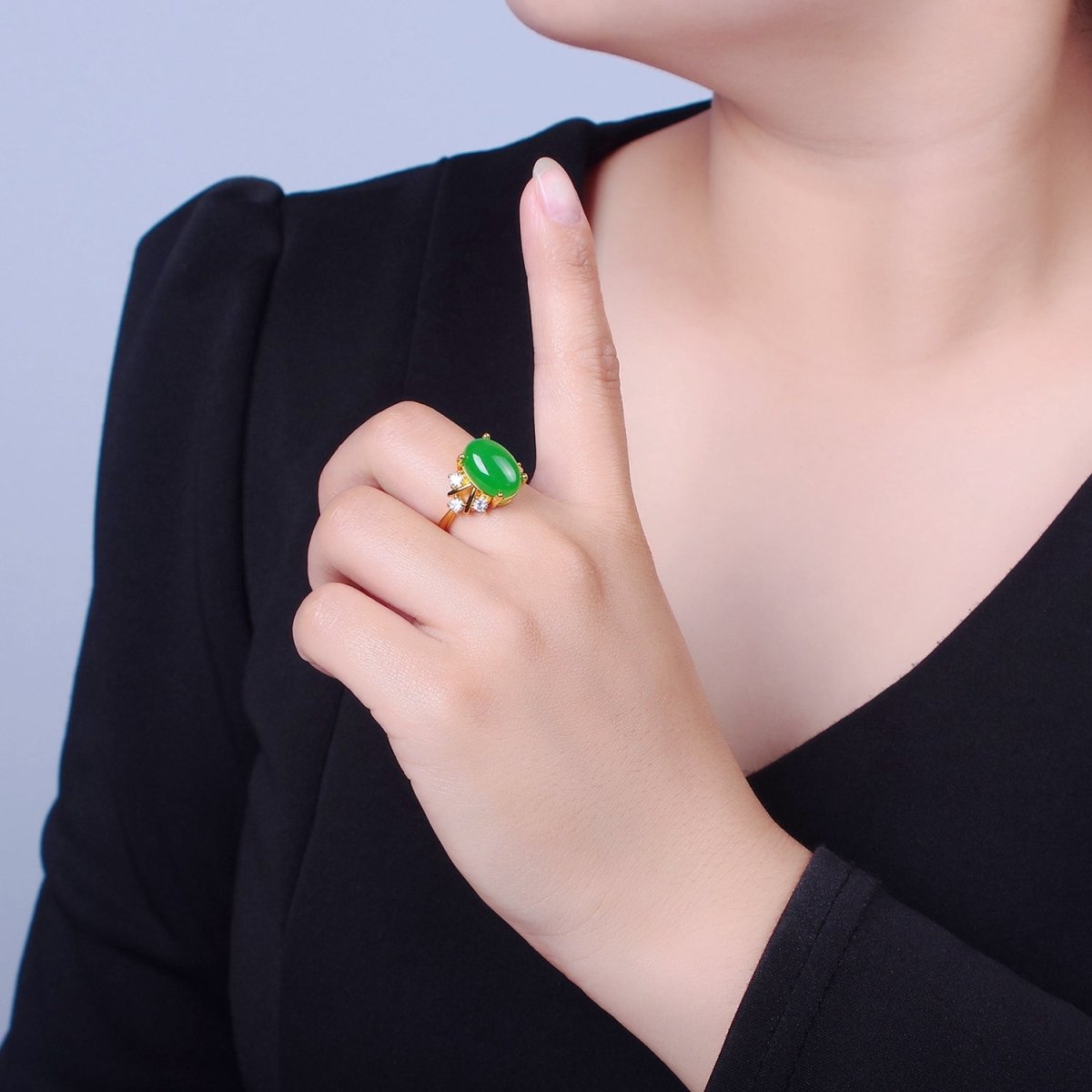 Oval Green Jade Statement Ring, O-2299