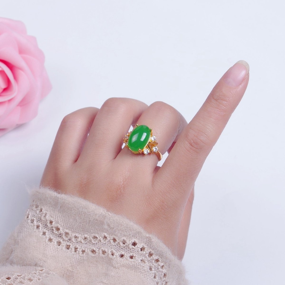 Oval Green Jade Statement Ring, O-2299
