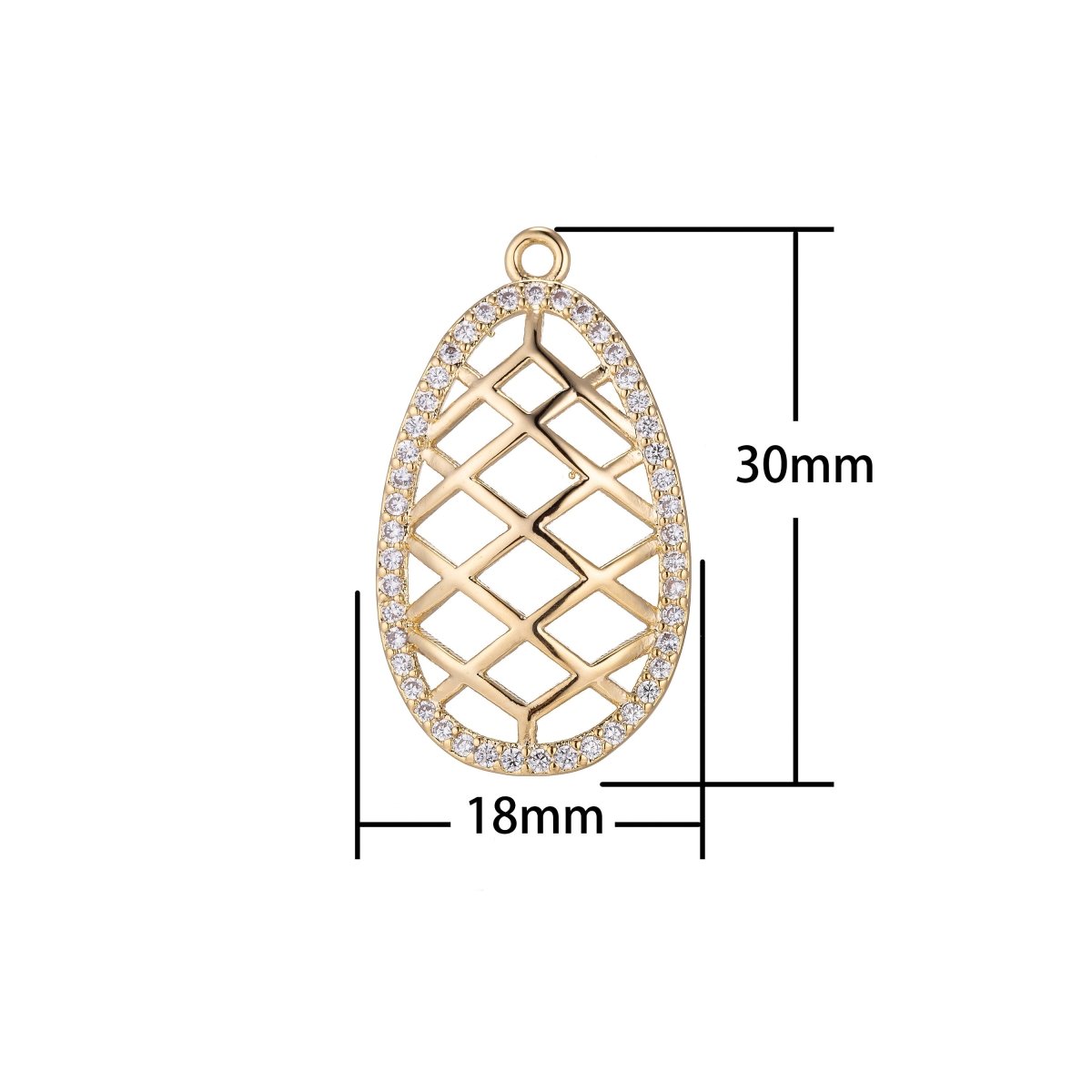 Oval Intricate Web Charm, Micro Pave CZ Charm, Dangle Pendant Teardrop Dreamweaver Net Weaved Pattern Necklace Charm for Jewelry Making E-426