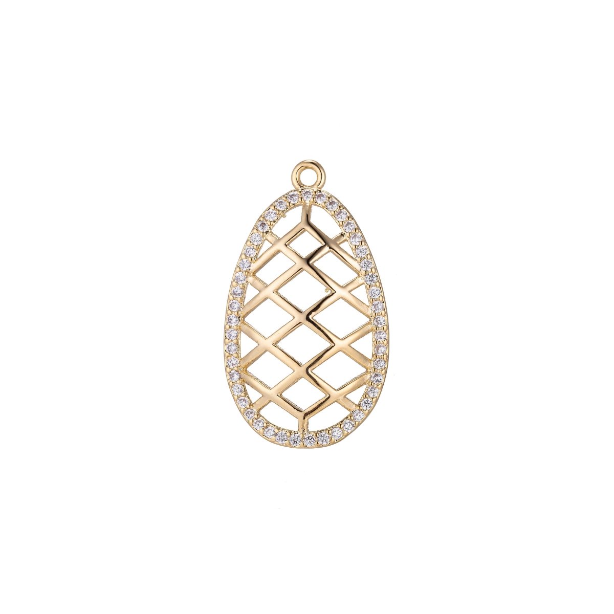 Oval Intricate Web Charm, Micro Pave CZ Charm, Dangle Pendant Teardrop Dreamweaver Net Weaved Pattern Necklace Charm for Jewelry Making E-426