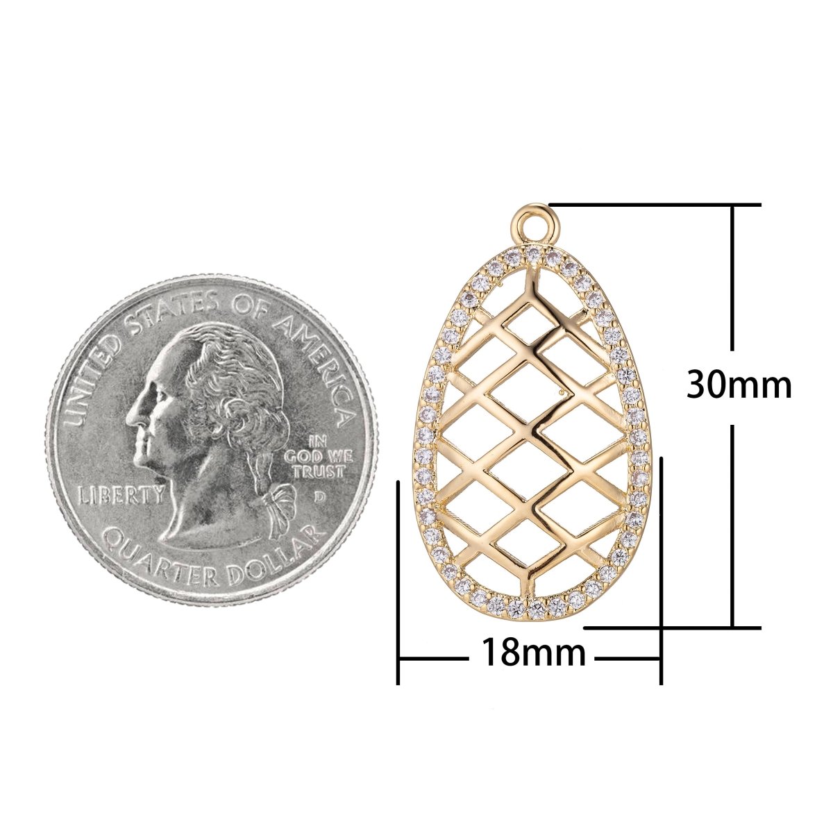 Oval Intricate Web Charm, Micro Pave CZ Charm, Dangle Pendant Teardrop Dreamweaver Net Weaved Pattern Necklace Charm for Jewelry Making E-426