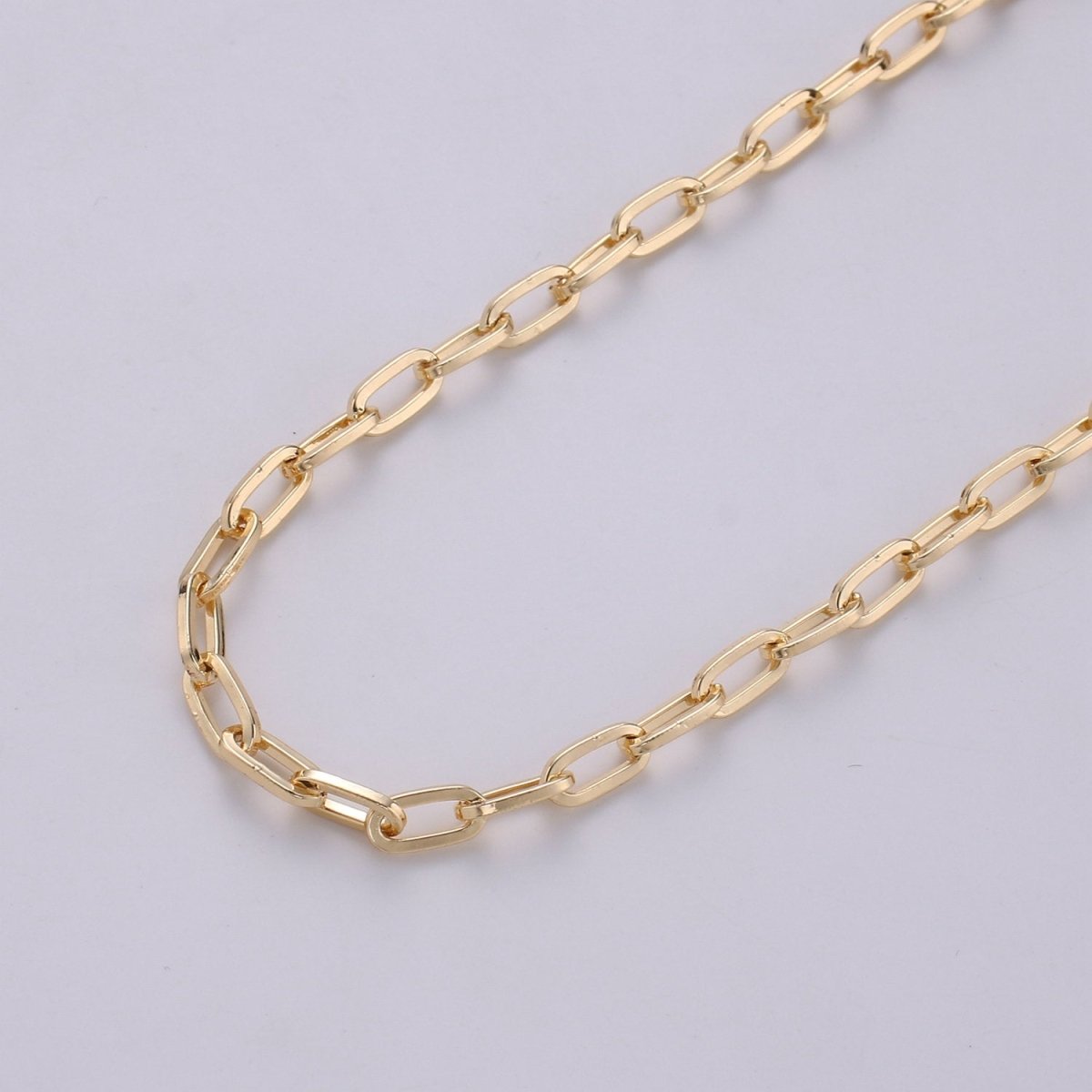Oval Paperclip Chain Necklace 18k Gold Plated Long Oval Paper Clip Chain 1 yard, 3 feet Lead, Nickel Free Unfinished Link Chain | ROLL-251