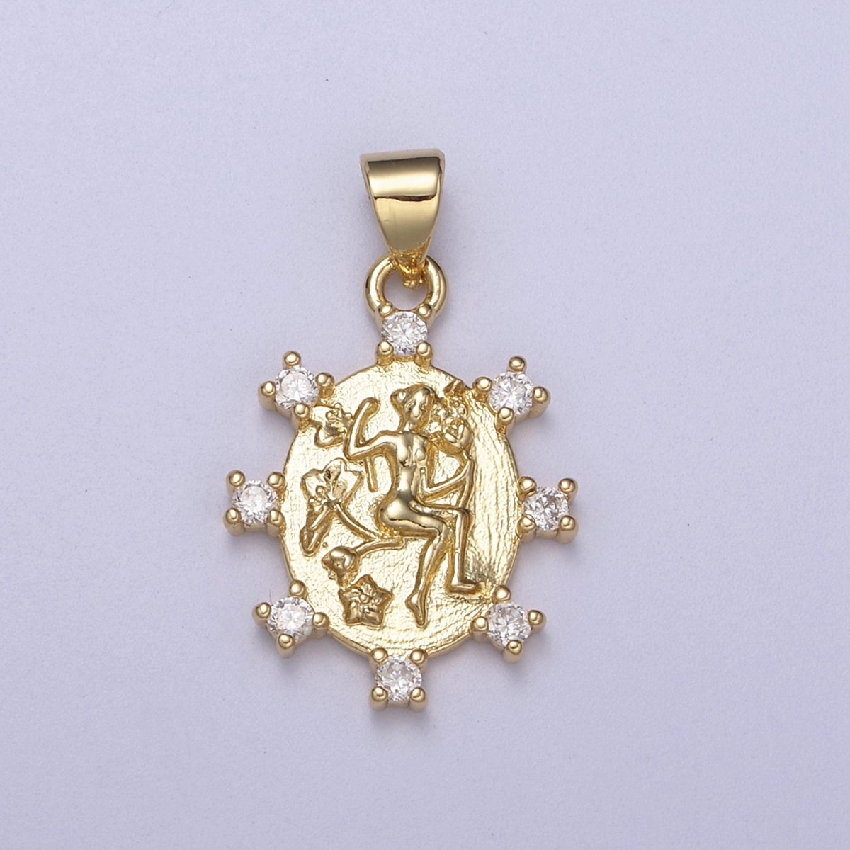 Oval Queen Pendant with Cz Charm Gold Goddess Inspired H-153
