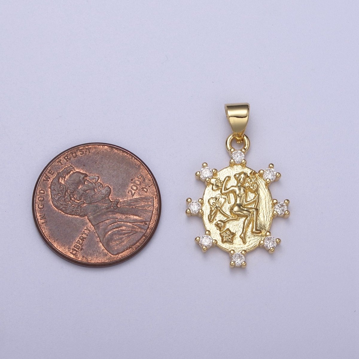 Oval Queen Pendant with Cz Charm Gold Goddess Inspired H-153