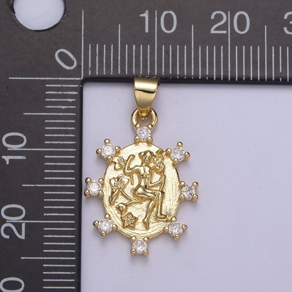 Oval Queen Pendant with Cz Charm Gold Goddess Inspired H-153