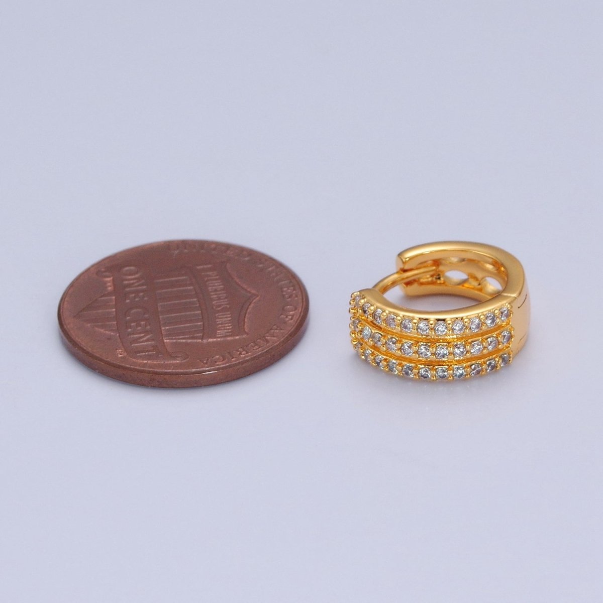 Overstock 24K Gold Filled CZ Hoop Earrings-Medium Huggie Hoop Earrings-Dainty CZ Earrings T-458