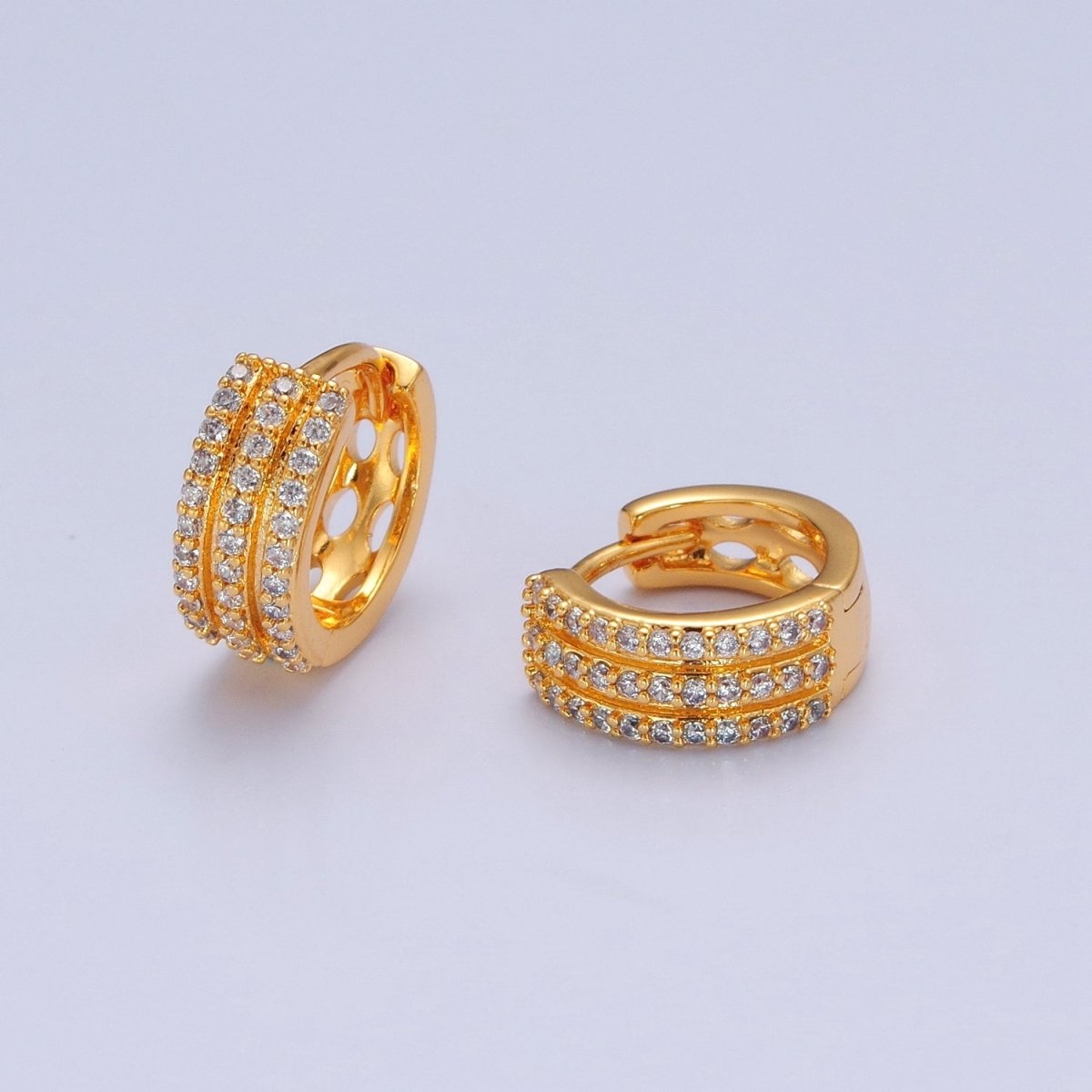 Overstock 24K Gold Filled CZ Hoop Earrings-Medium Huggie Hoop Earrings-Dainty CZ Earrings T-458