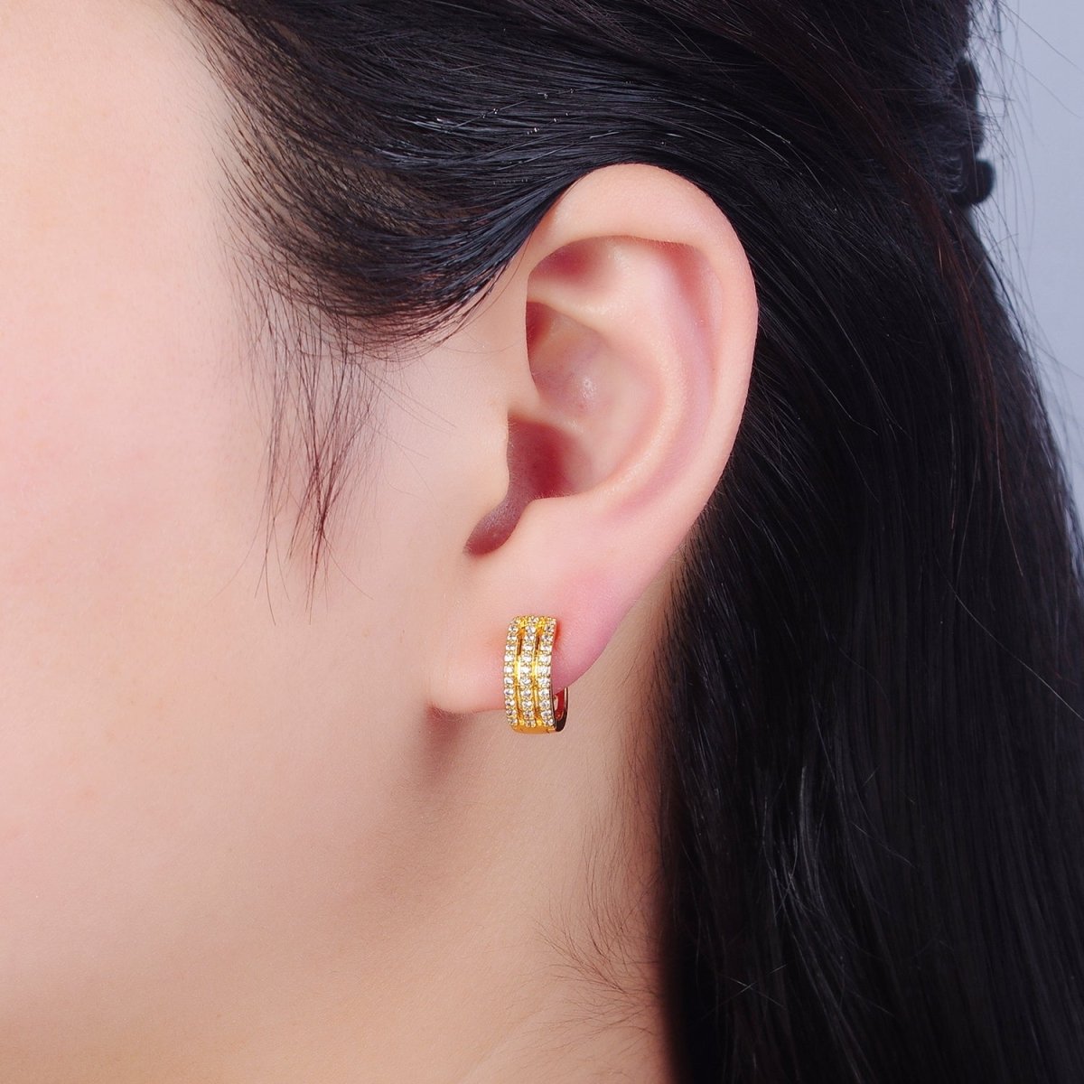 Overstock 24K Gold Filled CZ Hoop Earrings-Medium Huggie Hoop Earrings-Dainty CZ Earrings T-458