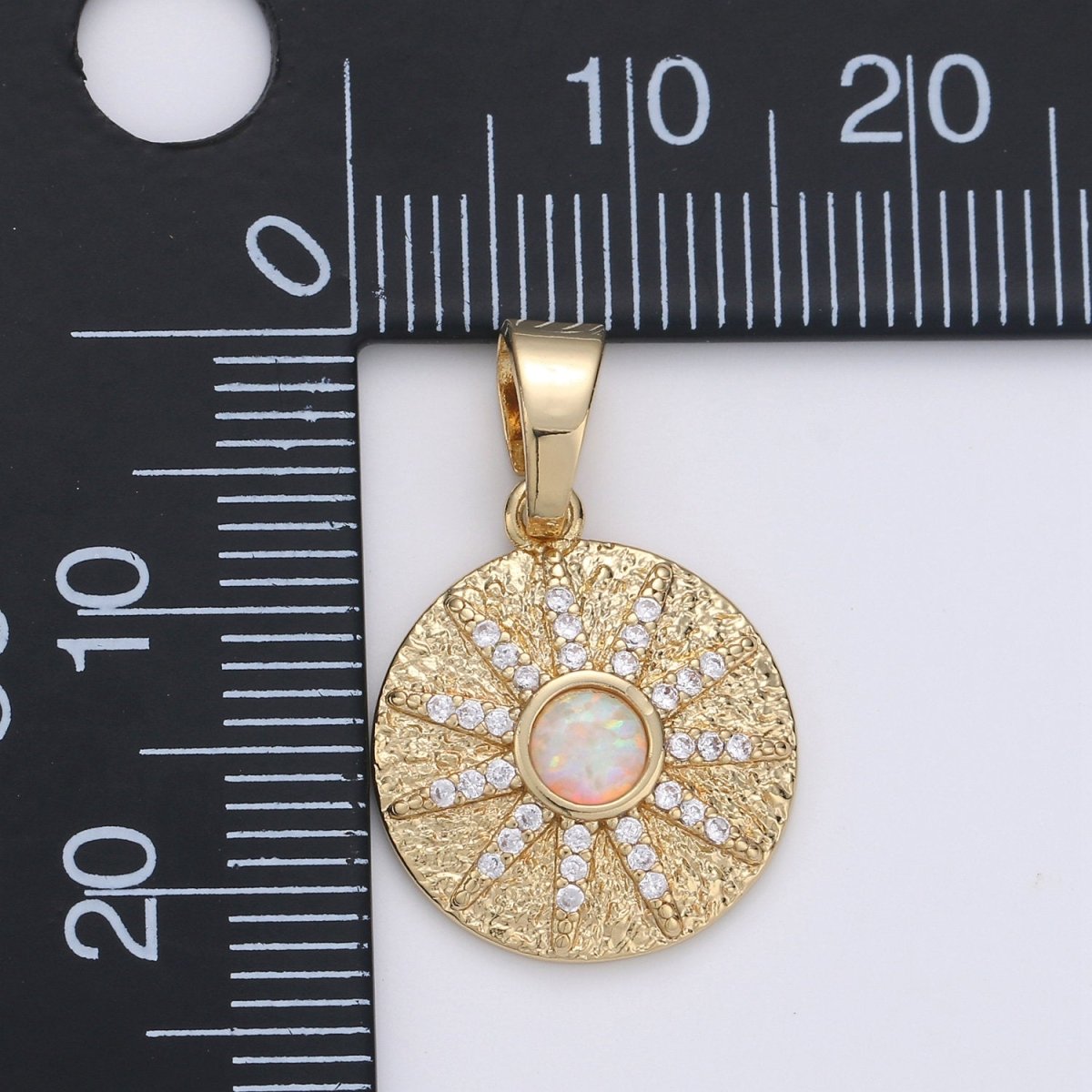 Overstock Dainty 14k Gold Filled Vergina Sun Charm Opal Round SunBurst Medallion Pendant, 23x16mm, Micro Pave Gold Sun Celestial Jewelry I-661