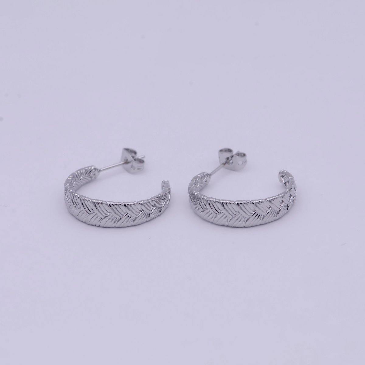 Pair of Gold Braided Minimal Hoop Earrings- Silver Woven Design Minimalist Bohemian Earrings T-257 T-258