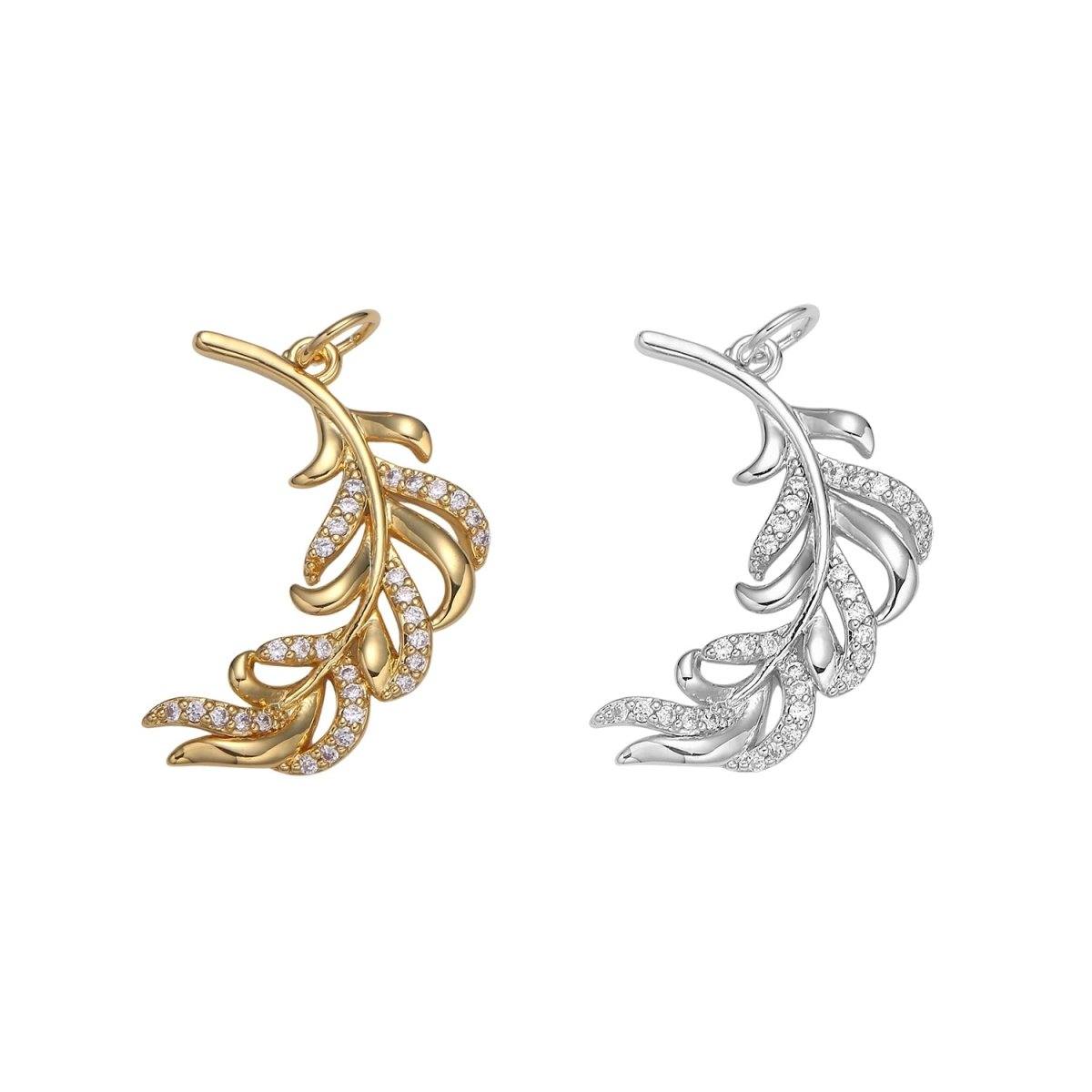 Palm Frond Charms Cubic Palm Leaf Charms 24k Gold Charm for Necklace Bracelet Wristlet Pendant, Palapa Coconut Leaf, Feather E-192 E-784