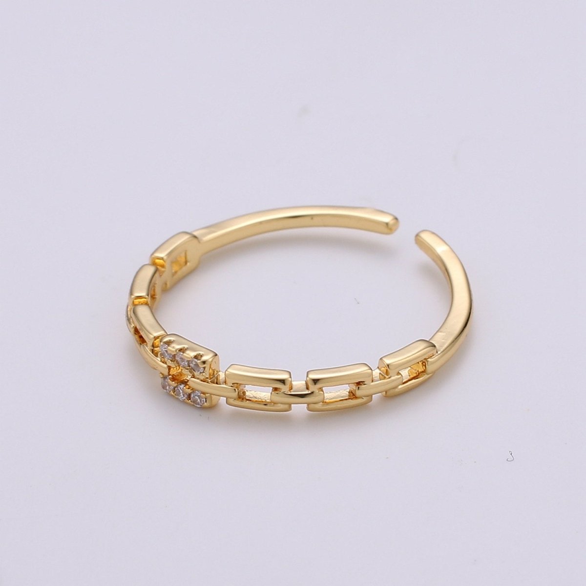 Paper Clip Chain Ring in Gold, Vermeil Ring • Minimalist Ring • Stacking Ring • Dainty Open Adjustable Ring for Christmas Gifts R-103