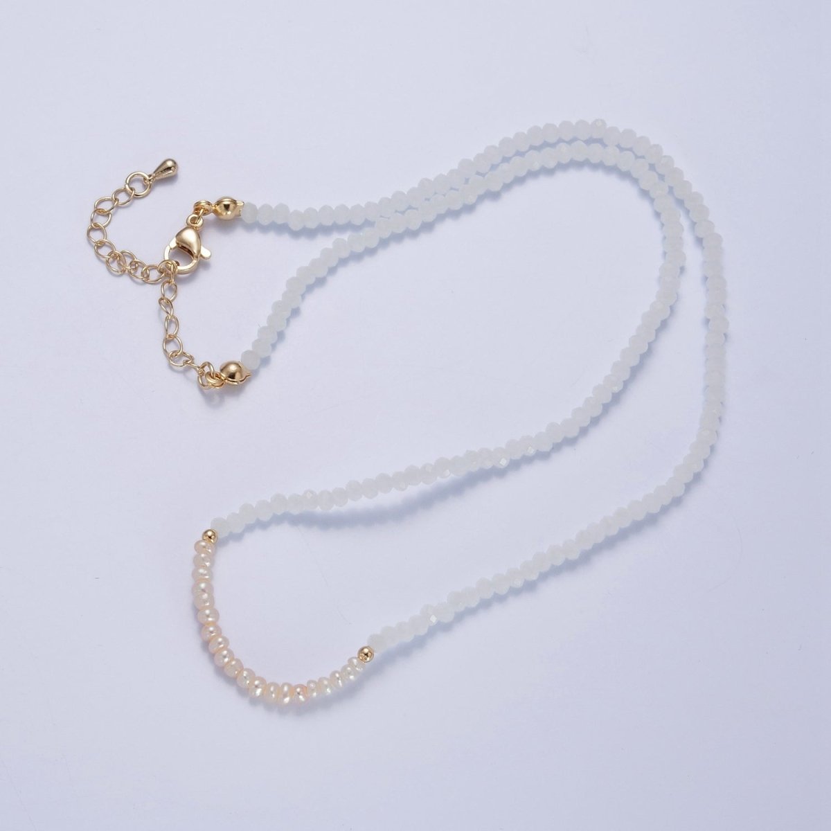 Pastel Color Glass Beaded Necklace Faceted Rondell Beads with Fresh Water Pearl Necklace | WA-1039 to WA-1041 Clearance Pricing