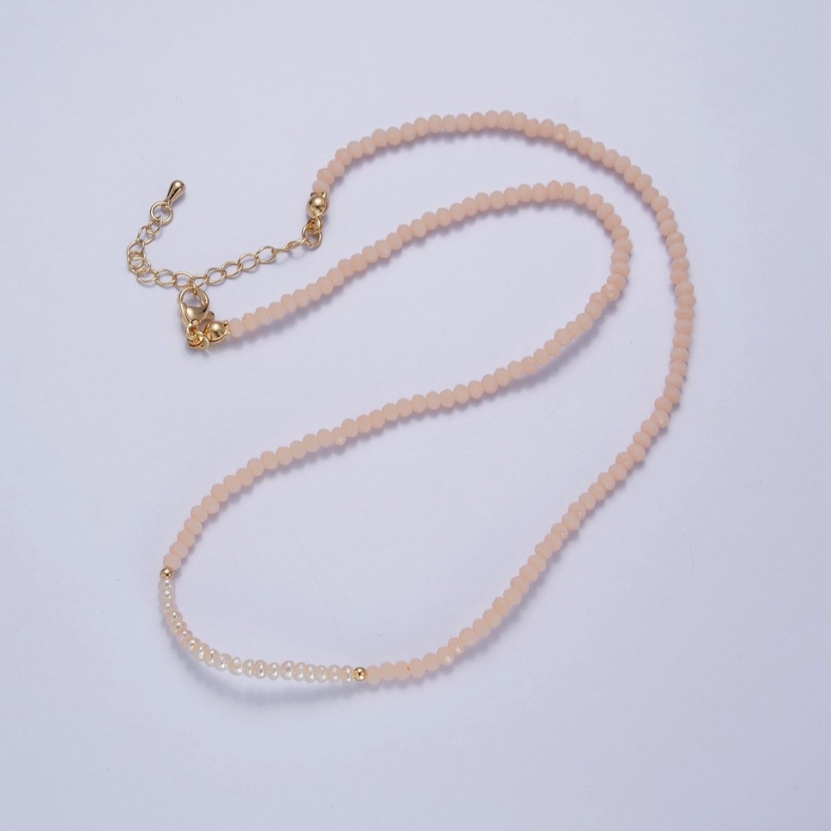 Pastel Color Glass Beaded Necklace Faceted Rondell Beads with Fresh Water Pearl Necklace | WA-1039 to WA-1041 Clearance Pricing