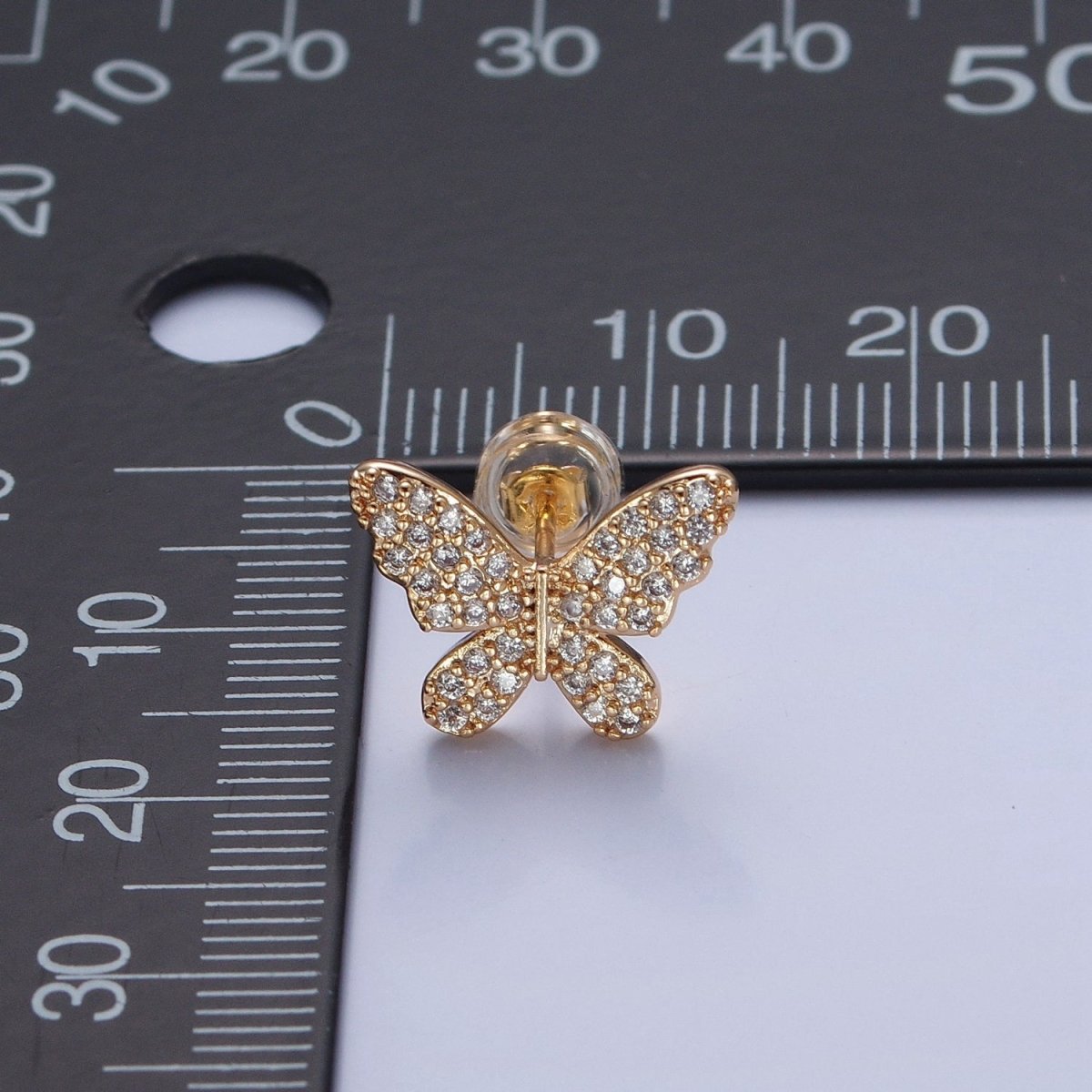 Pave Gold Butterfly Stud Earring V-396