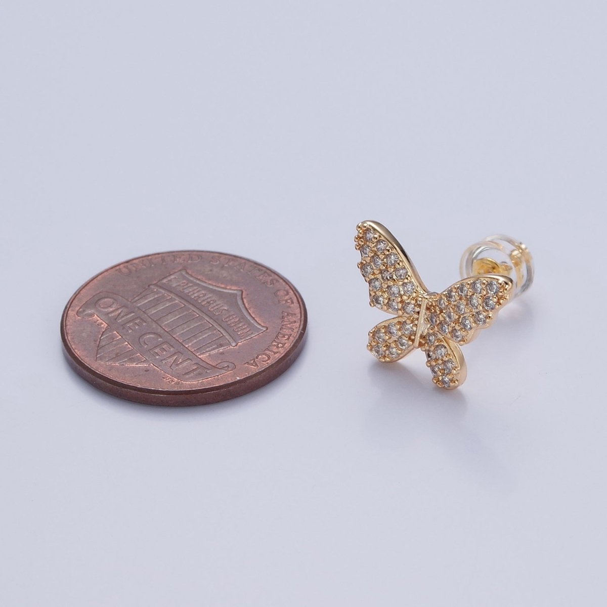 Pave Gold Butterfly Stud Earring V-396