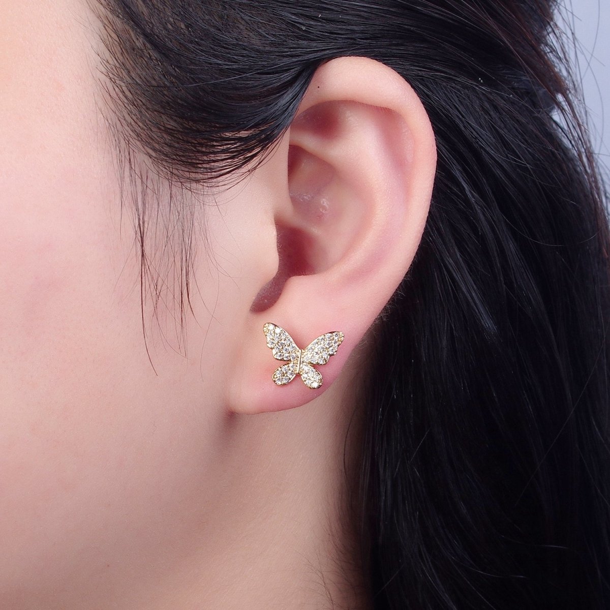 Pave Gold Butterfly Stud Earring V-396