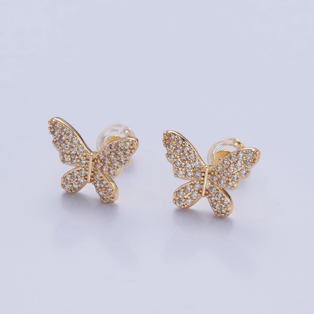 Pave Gold Butterfly Stud Earring V-396