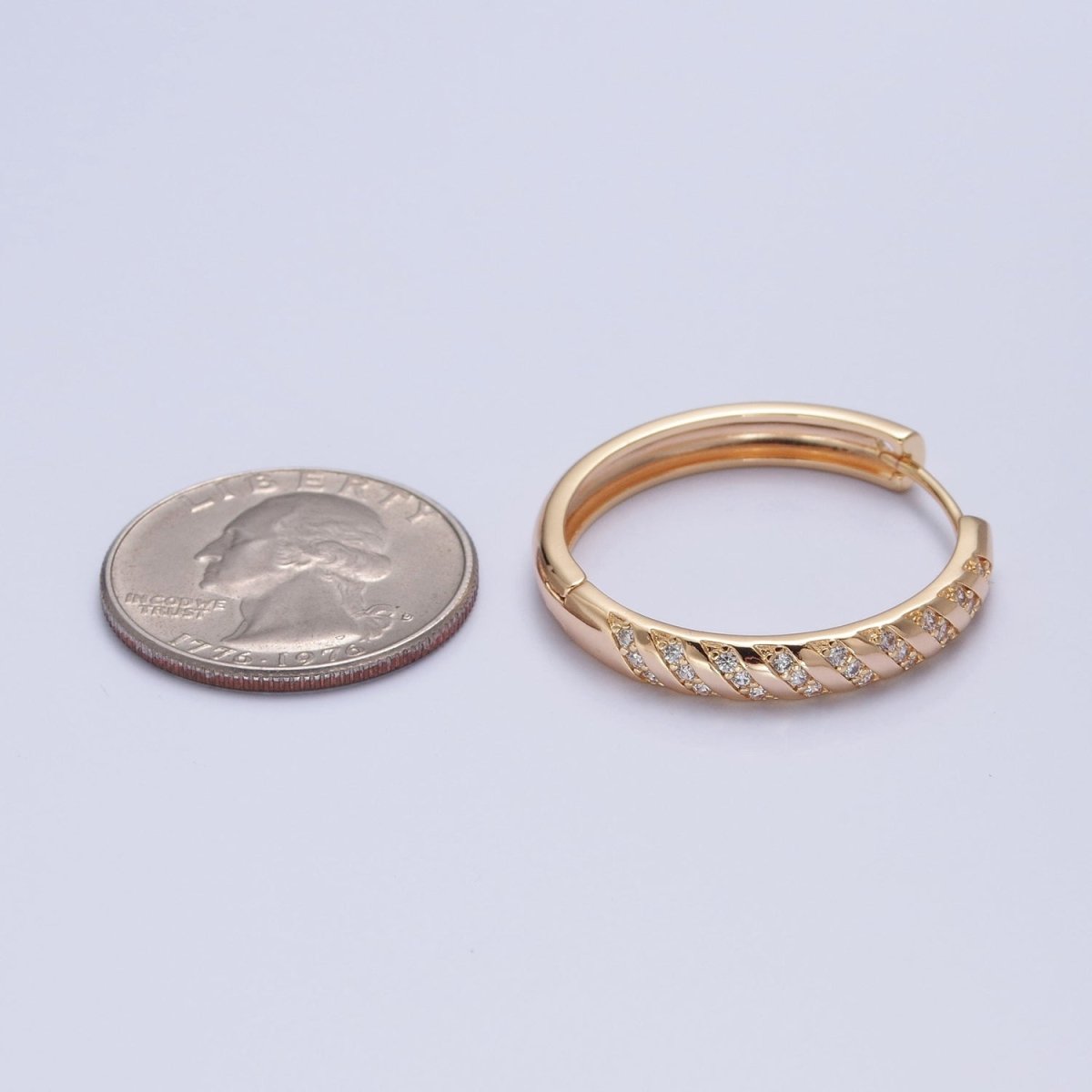 Pave Stripes Gold Hoop Earring T-434