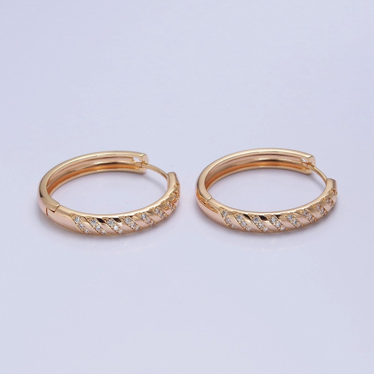 Pave Stripes Gold Hoop Earring T-434
