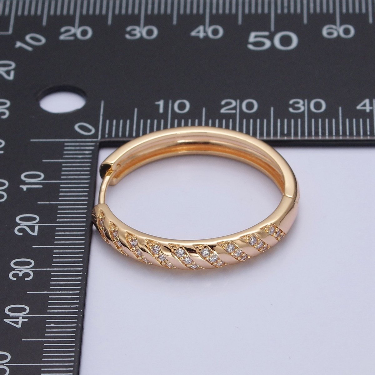 Pave Stripes Gold Hoop Earring T-434