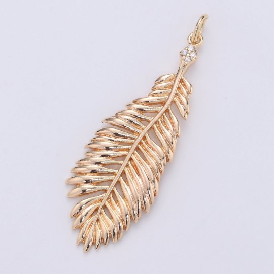 Peacock Feather Charm 16K Gold Filled Animal Feather Charm for Necklace Earring DIY Jewelry Component for Christmas Gift D-312
