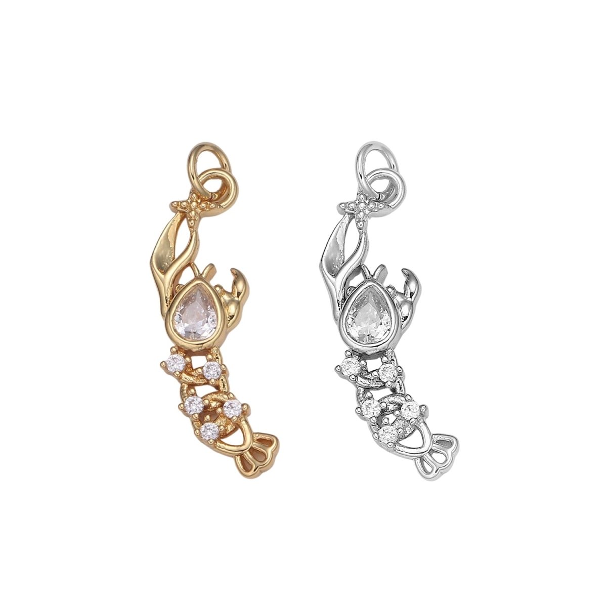 Pear Cut Pave Gold Lobster Charm, Shrimp Bracelet Charm, Necklace Charm, Earring Charm, Ocean Jewelry, Underwater animal E-197 E-788