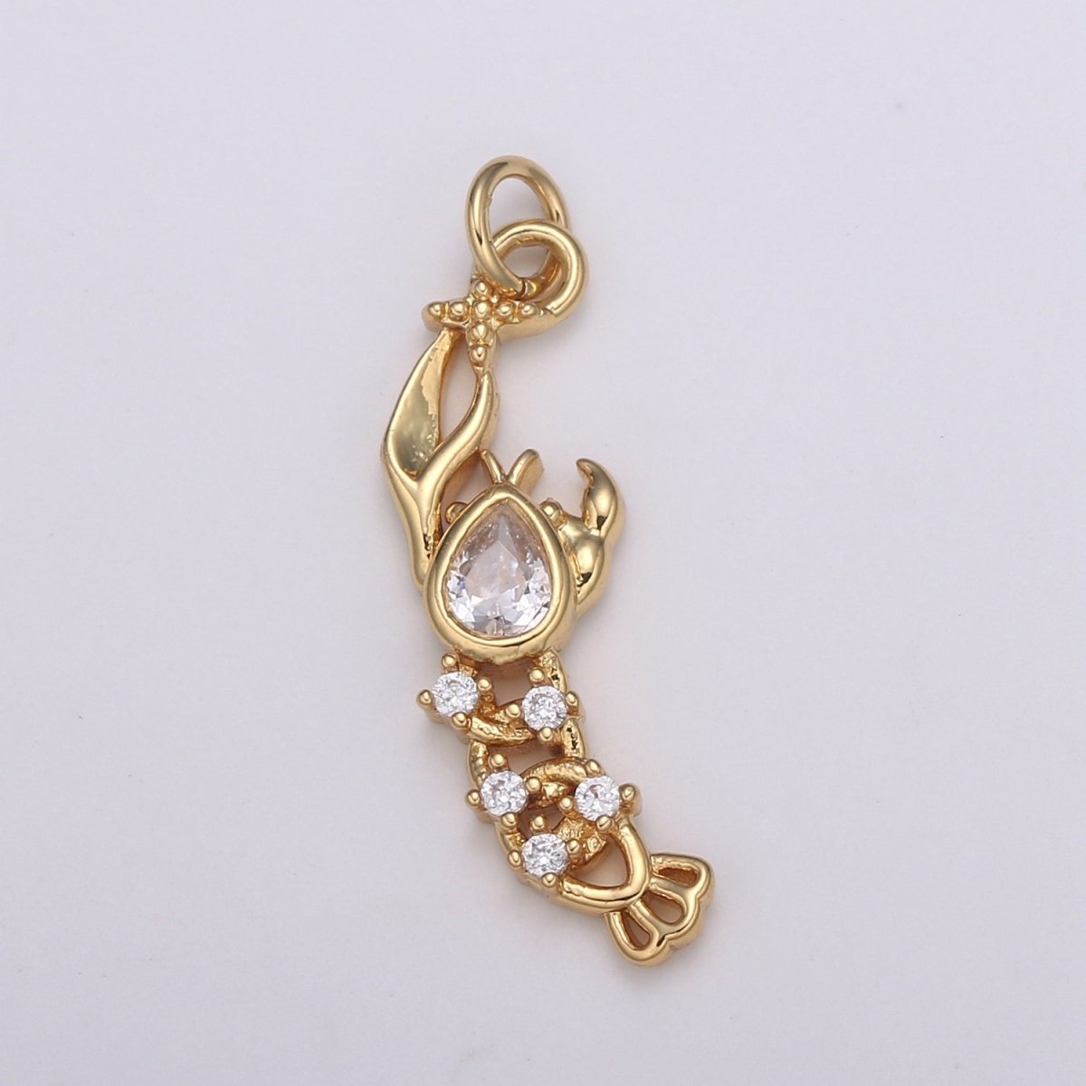 Pear Cut Pave Gold Lobster Charm, Shrimp Bracelet Charm, Necklace Charm, Earring Charm, Ocean Jewelry, Underwater animal E-197 E-788