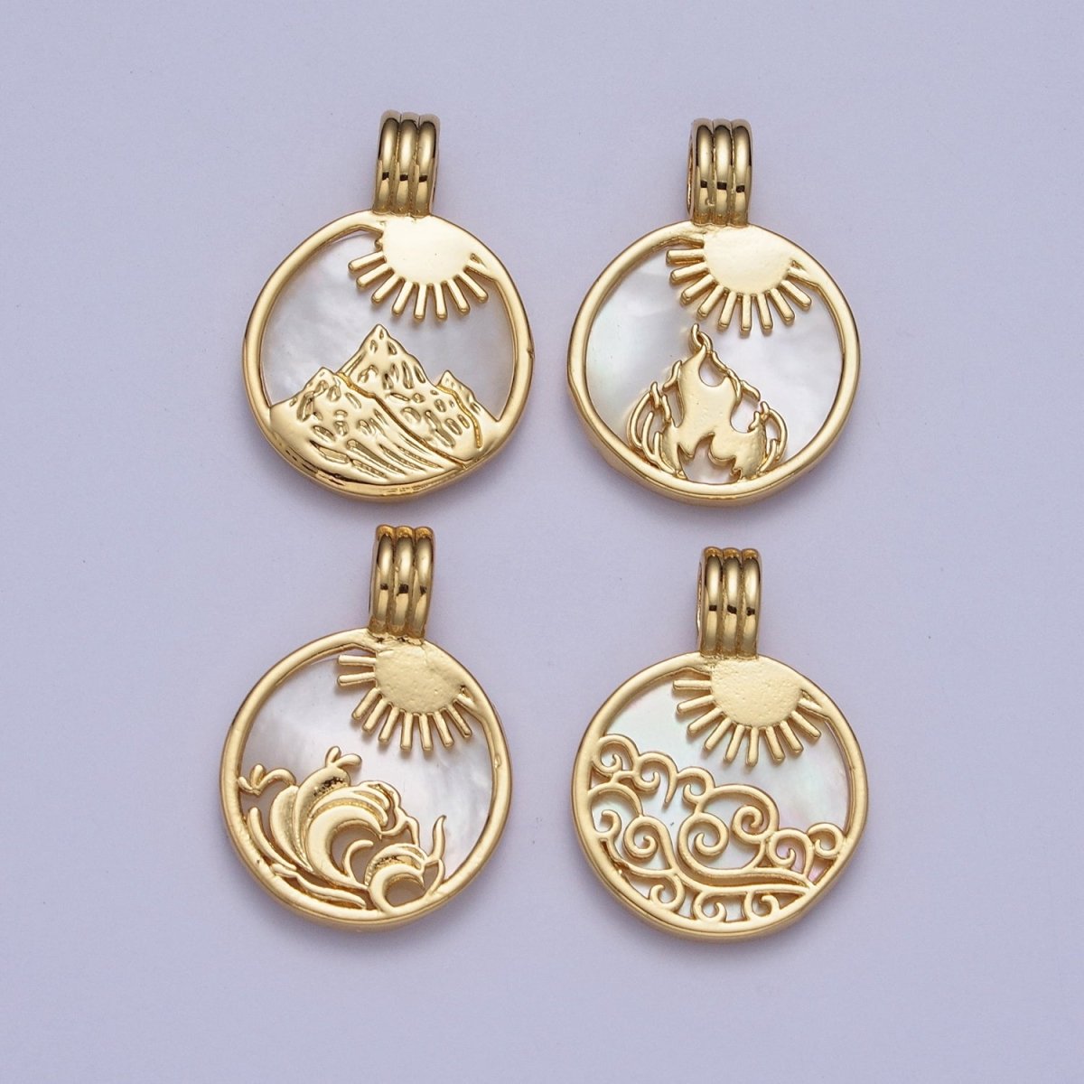 Pearl Collection Gold Element Charm Fire Wind Earth Ocean Wave Charm 24K Gold Filled Medallion for Necklace Bracelet Supply X-402 - X-405