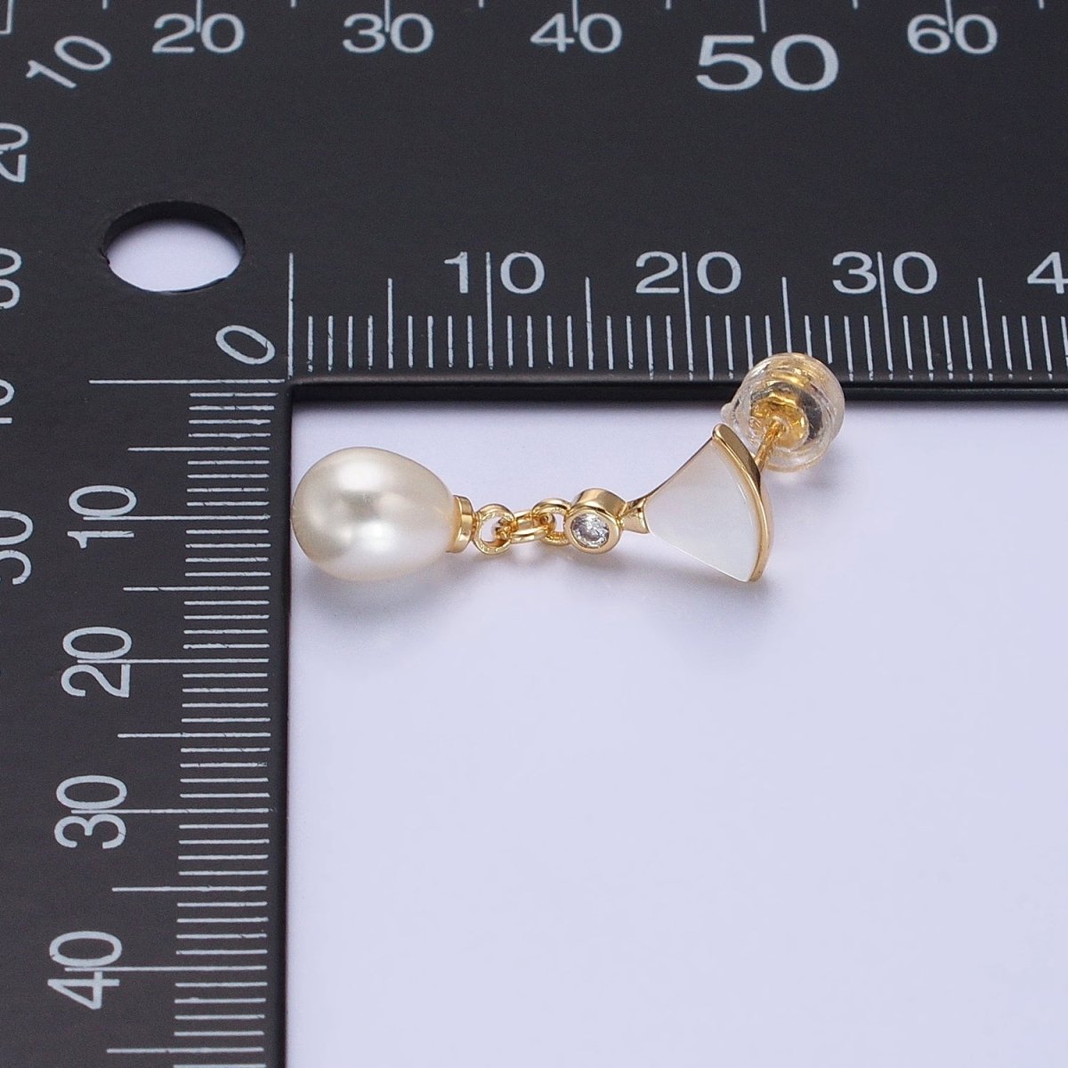 Pearl Drop Earrings Dainty Fan Shell Pearl Stud Earring with Dangling Pearl Charm AB724