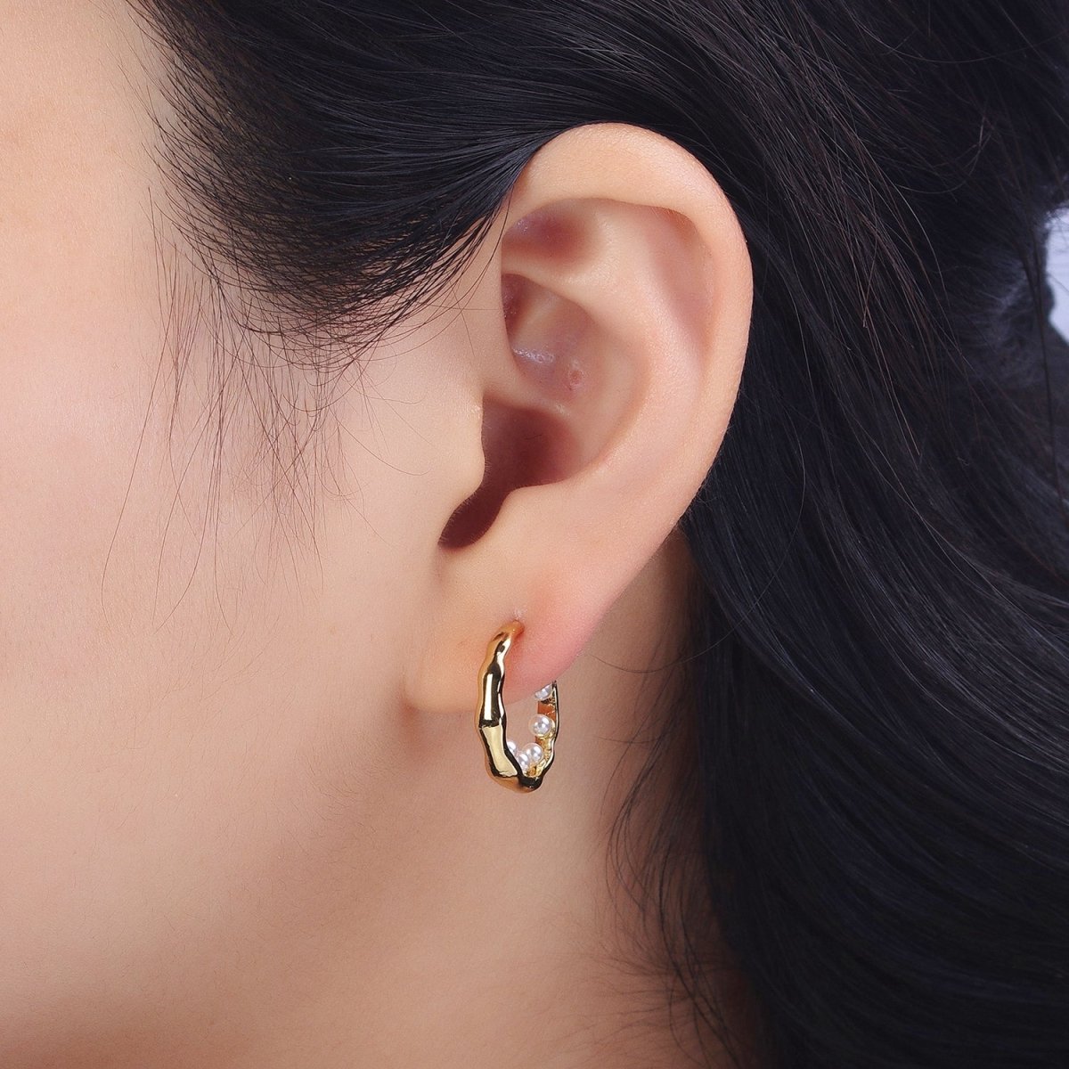 Pearl Hoop Earrings| Irregular Gold Hoop Earrings| Textured Hoop Earrings| Abstract Wavy Earrings Modern Statement Earrings AB195