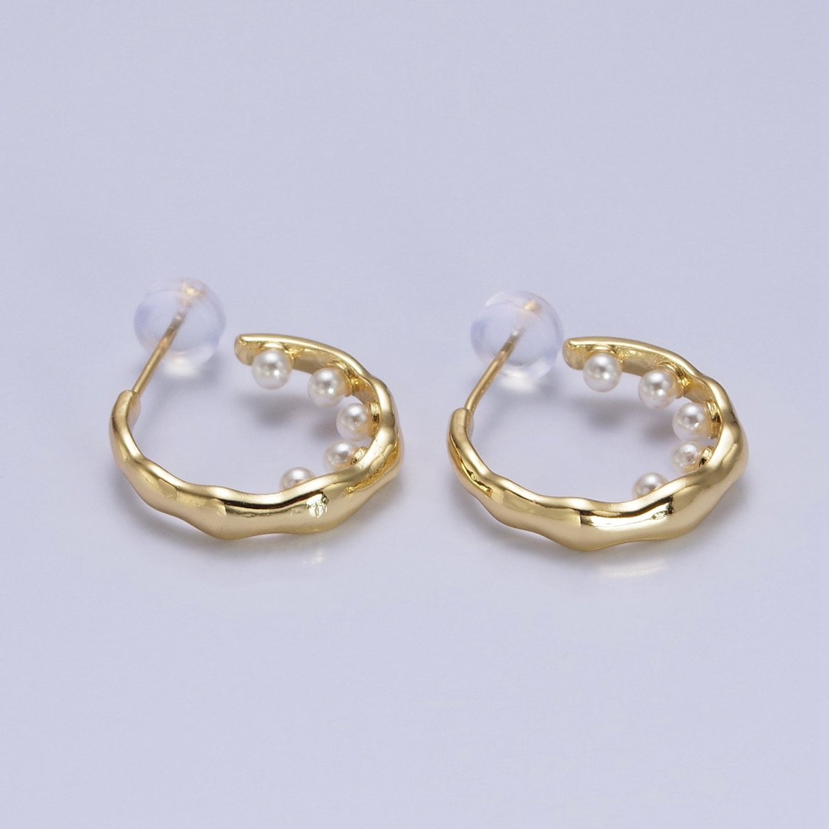 Pearl Hoop Earrings| Irregular Gold Hoop Earrings| Textured Hoop Earrings| Abstract Wavy Earrings Modern Statement Earrings AB195