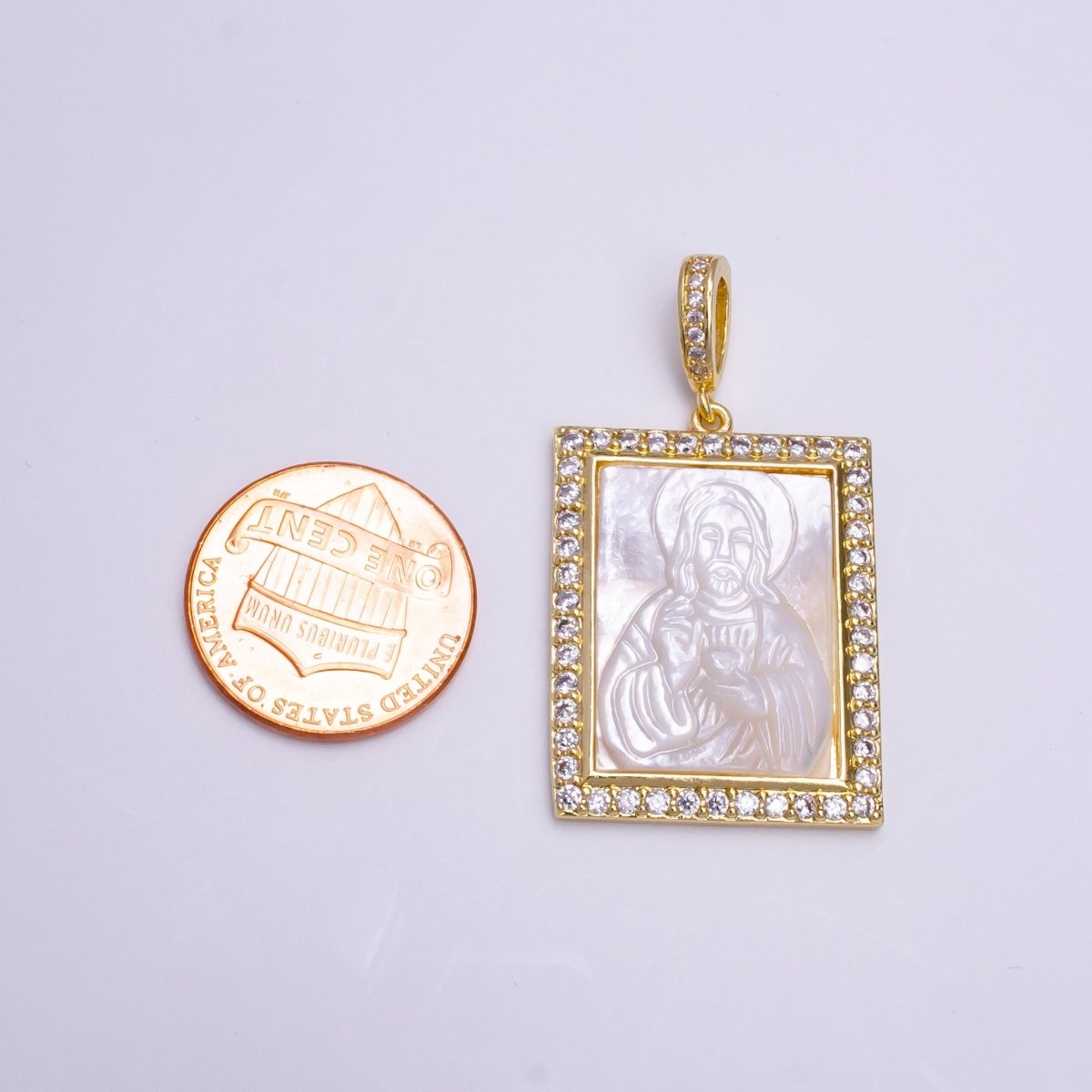 Pearl Jesus Gold Pendant, Micro Pave Medallion Pendant Religious Jewelry Making AA-752